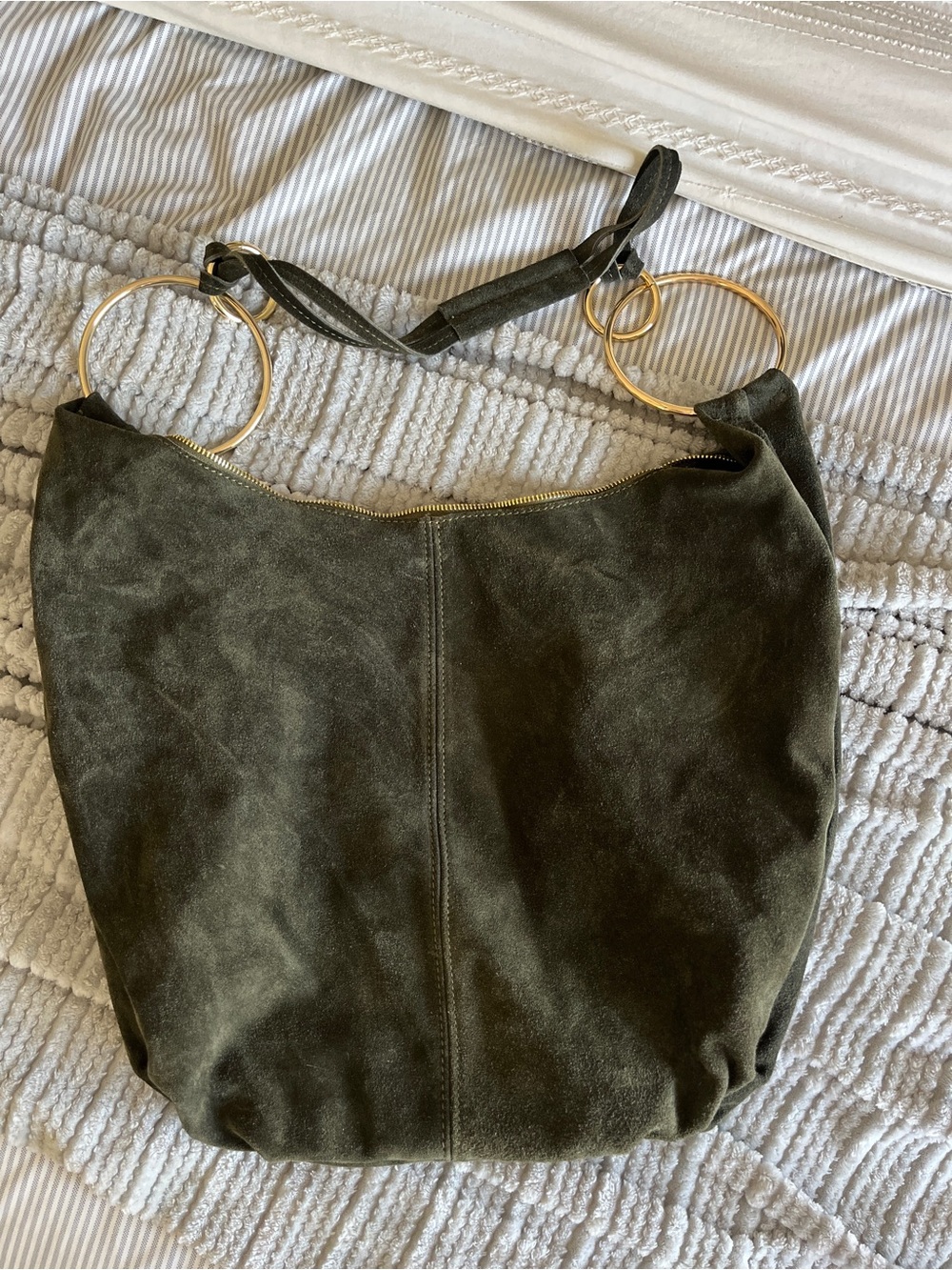 Olive Suede Hobo Shoulder Bag - Picture 2 of 2